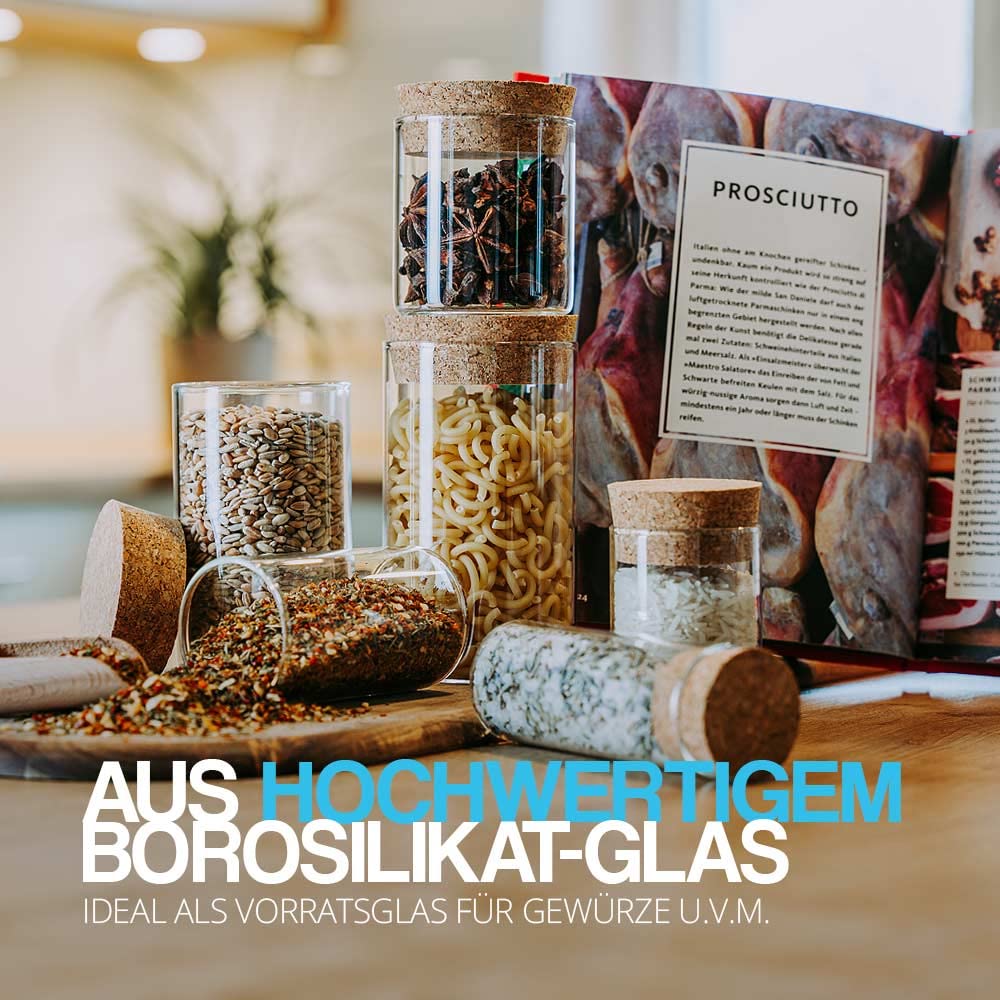 Tuuters 10x Gewürzgläser mit Korken/Vorratsdose aus Glas (70 x Ø65 mm), 70 x &amp;