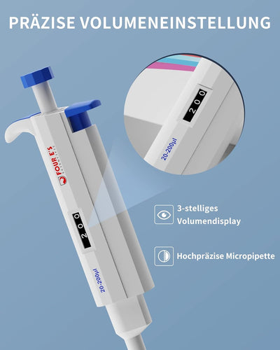 20-200μL Pipetten Pipettor Mikropipette Labor Einkanal Pipettierer 0,02-0,2mL Mikroliterpipetten Aut