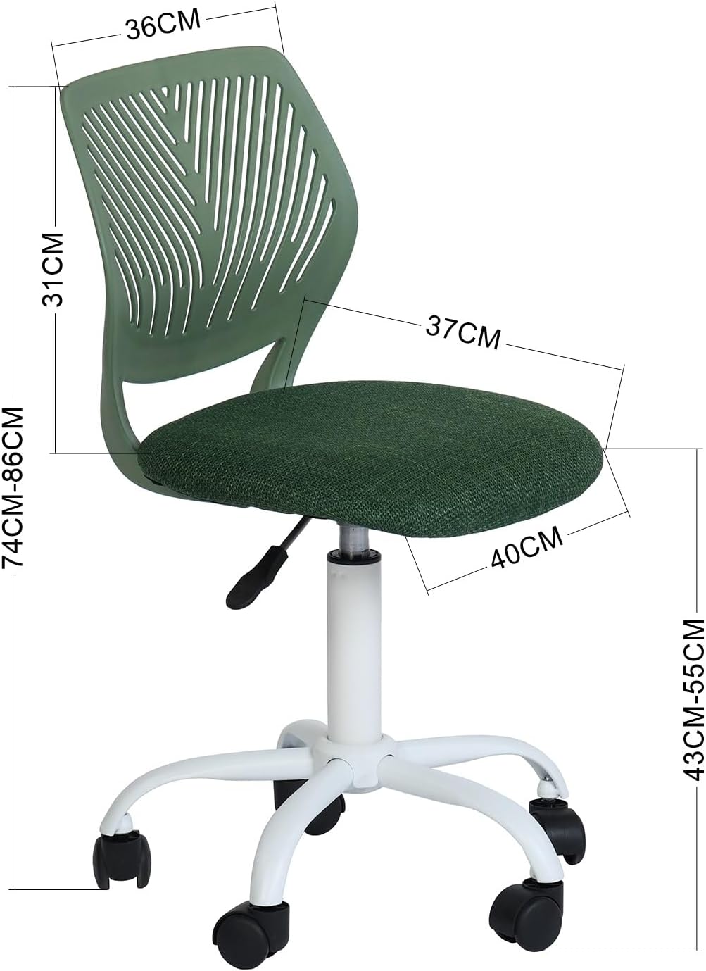 FurnitureR Schreibtischstuhl, Studiendrehstuhl ohne Armlehnen, höhenverstellbarer Bürostuhl, Arbeits
