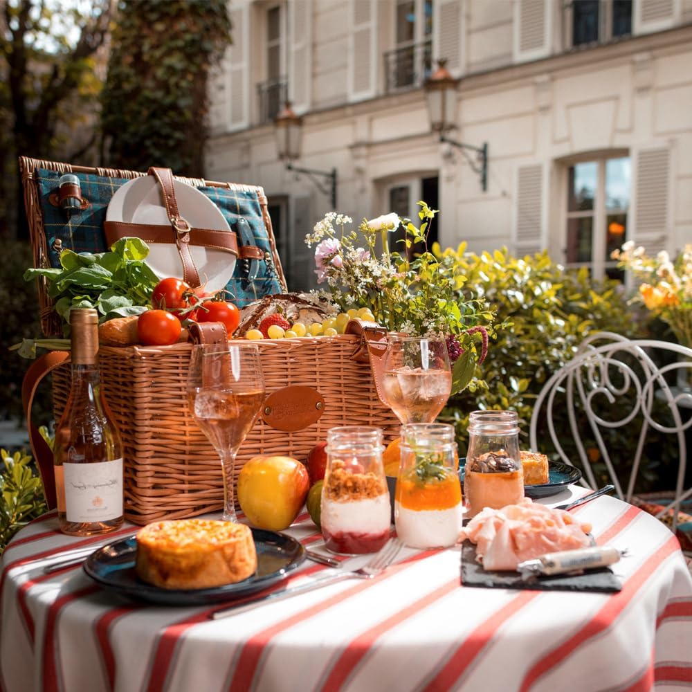 Les Jardins de la Comtesse - Picknickkoffer Trianon Grün - Lederriemen - Komplett Für 2 Personen - K