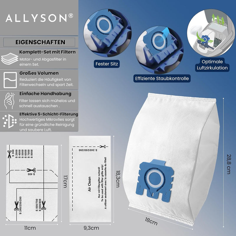 Allyson Premium Staubsaugerbeutel Set für Miele GN-3D Staubsauger I Mikrovlies 5-fache Filterung I K