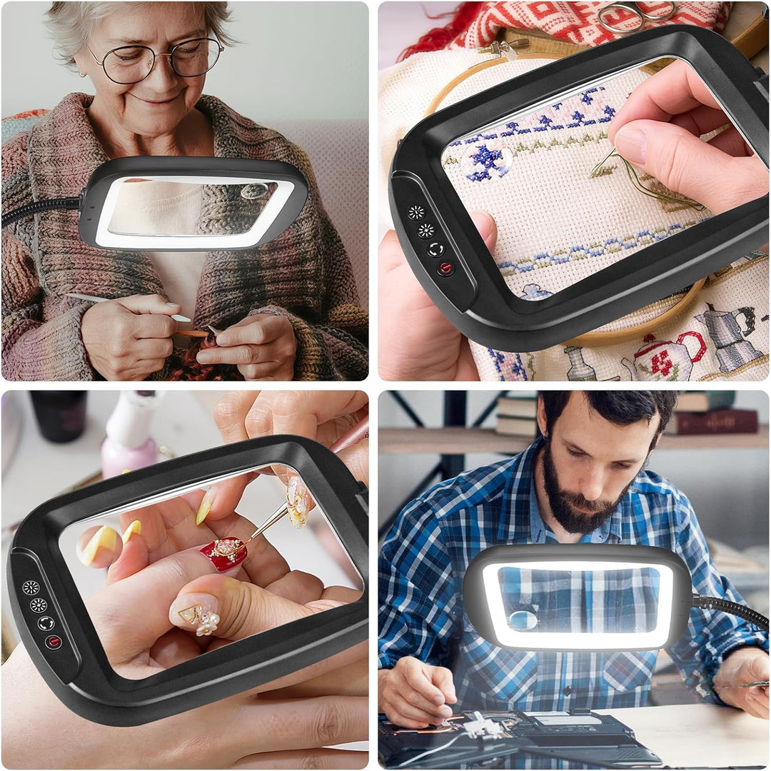 NZQXJXZ 10X Lupe mit Licht und Ständer, Flexible Schwenkarm Lupenleuchte mit 60 LED, 5 Farbmodus Dim