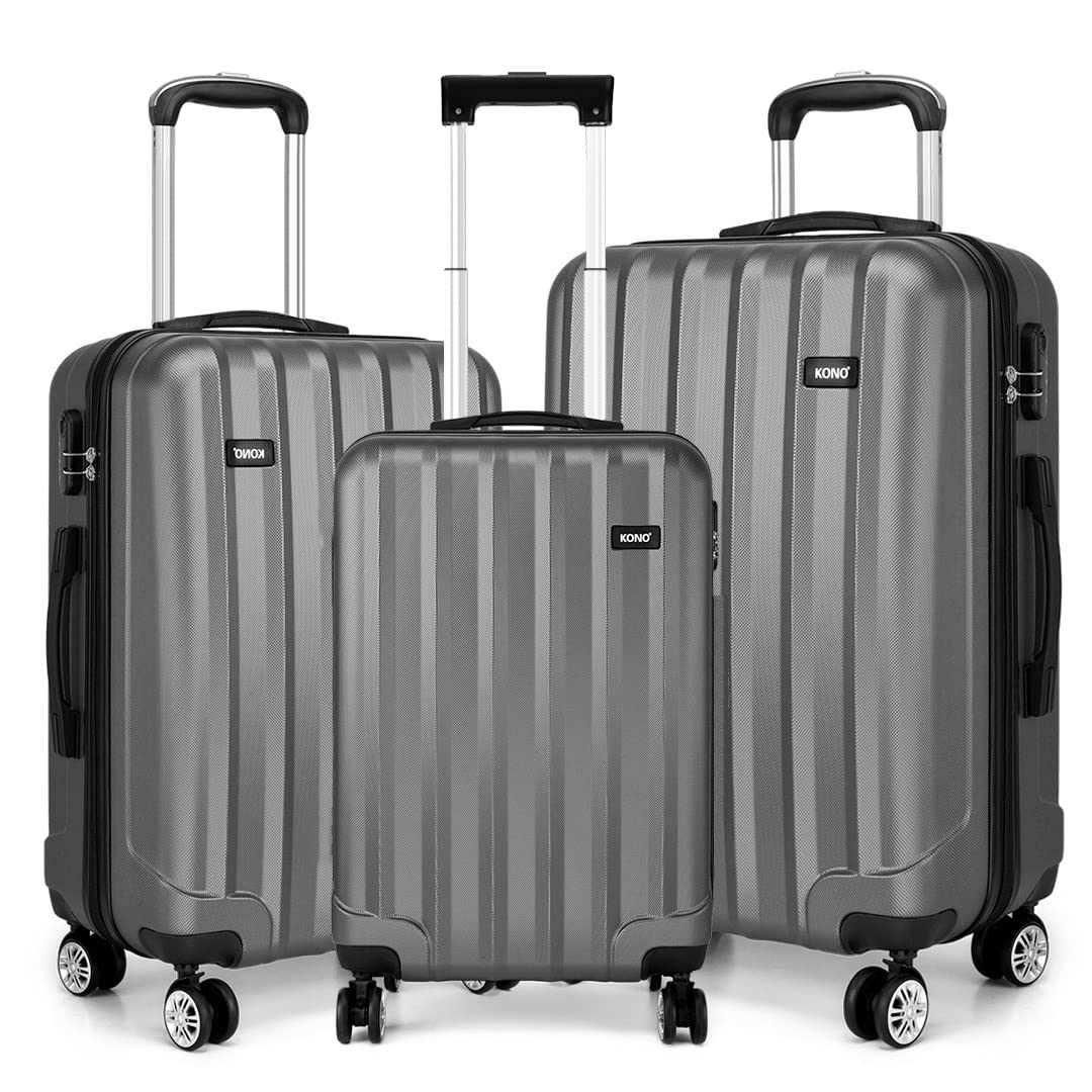 Kono Hartschale Trolley Koffer 4 Rollen Reisekoffer Gepäck (Pink, Set) Grau 3tlg. Kofferset, Grau 3t