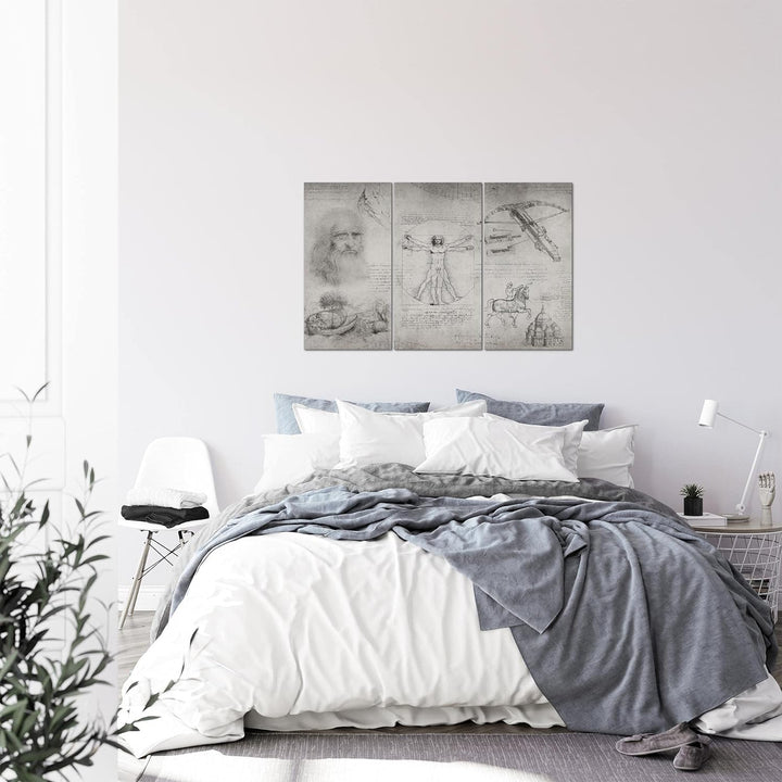 Runa Art Wandbilder Leonardo Da Vinci Bild XXL Wohnzimmer Schlafzimmer Grau Skizze Renaissance 120 x