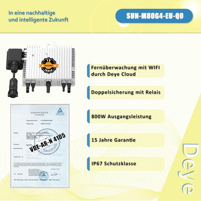 home Trends® SUN-M80G4-EU-Q0 800W Mikro Wechselrichter Neue Generation Externe Ralais Solar PV mit 5