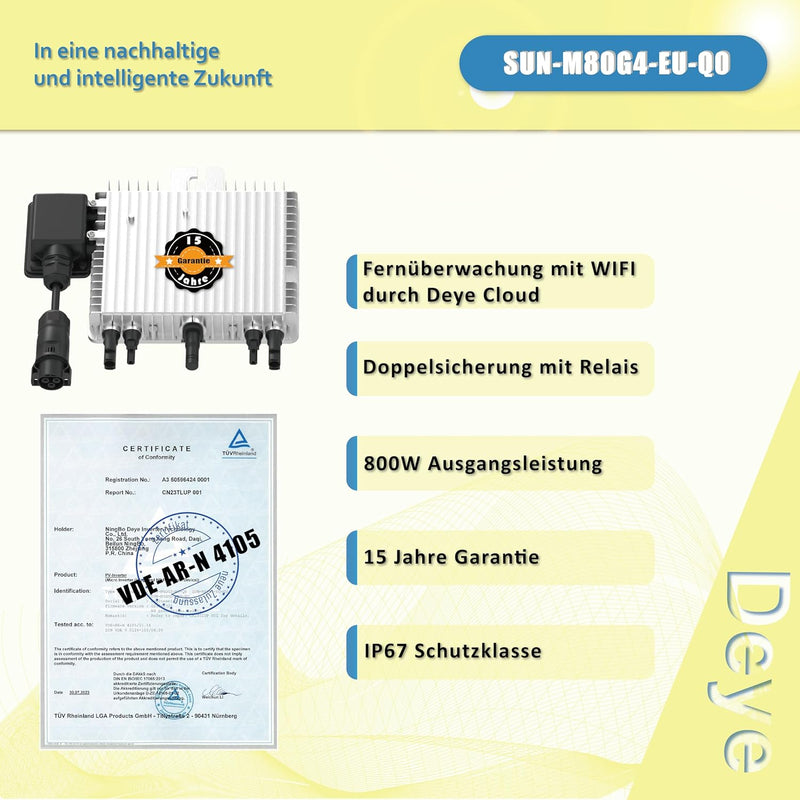 home Trends® SUN-M80G4-EU-Q0 800W Mikro Wechselrichter Neue Generation Externe Ralais Solar PV mit 5