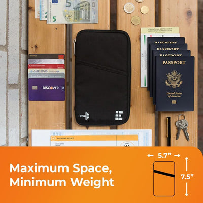 Reisepass Tasche Familien Reiseorganizer mit RFID Abschirmung - Reisedokumententasche Familie Schwar