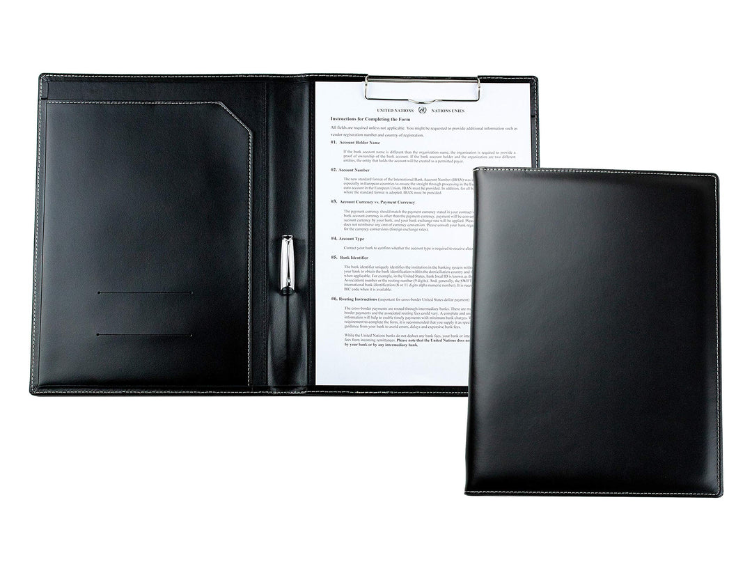DELMON VARONE - Personalisierbare Klemmbrett Mappe DIN A4 Cambridge Top Grain Leder Schwarz - Organi