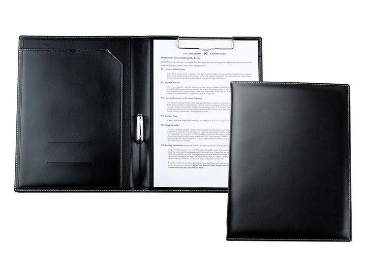 DELMON VARONE - Personalisierbare Klemmbrett Mappe DIN A4 Cambridge Top Grain Leder Schwarz - Organi