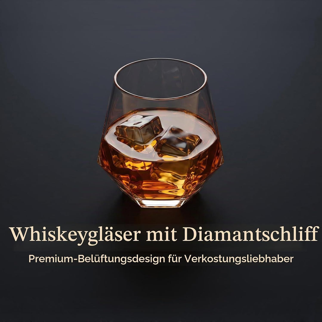 300ml Diamant Whiskey Gläser 4/6 Set, Klar Geometrisch Modisch Wasser Saft Tumbler Gekippt Scotch Gl