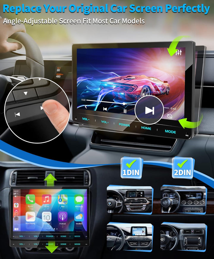 URVOLAX Android 13 Autoradio mit Bildschirm, 10.1 Zoll Wireless CarPlay Apple Android Auto Navi DAB+