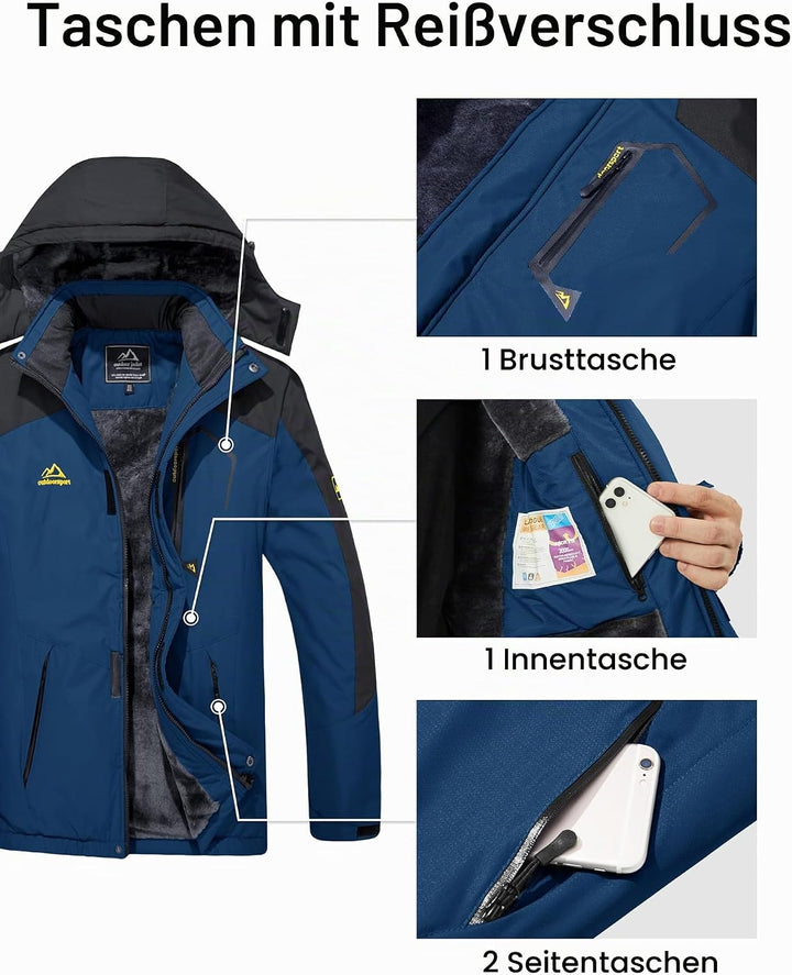 MAGCOMSEN Herren Winter Skijacke Fleece Gefüttert Jacke Outdoor Verdickt Softshelljacke Wasserdicht