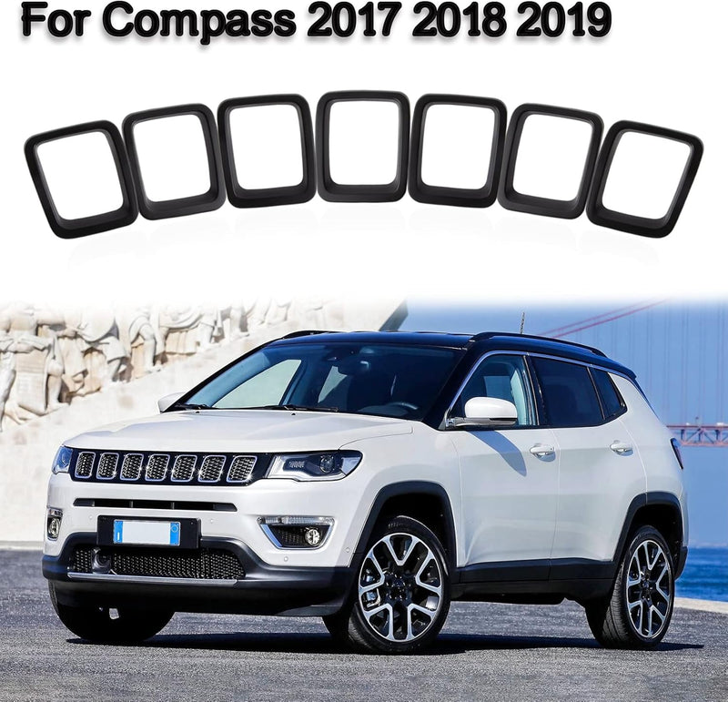 Kühlergrill Abdeckungen Fügt Rahmenblenden für Compass 2017-2020 (Matte Schwarz) Matt Schwarz Geeign
