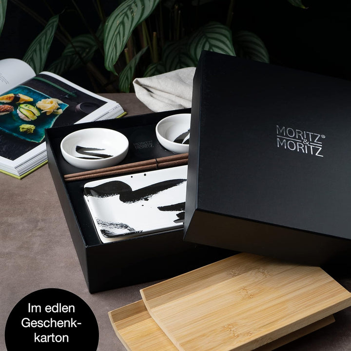 Moritz & Moritz 10-tlg. Sushi Geschirr Set für 2 Personen - Sushi Servierset mit 2x Sushi-Teller, Di