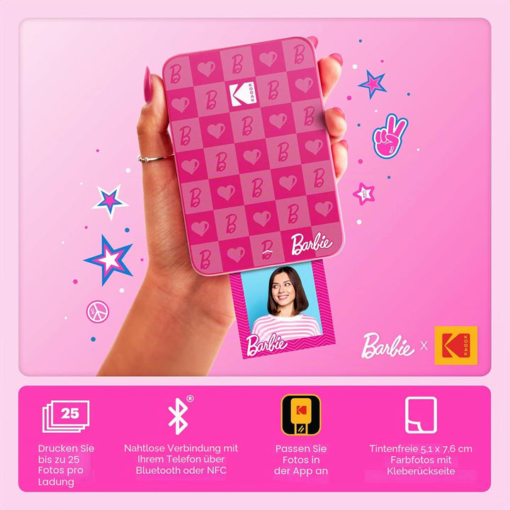 Kodak Barbie x Step Slim Wireless Sofort tragbarer Fotodrucker – Vollfarbige Drucke in Zink 2x3” Auf
