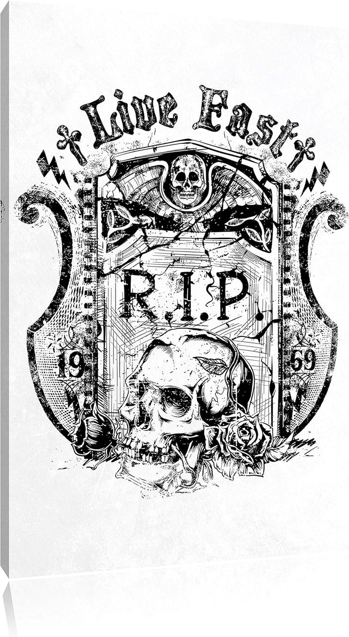 Pixxprint Rest in Peace White Bild auf Leinwand, XXL riesige Bilder fertig gerahmt mit Keilrahmen, K