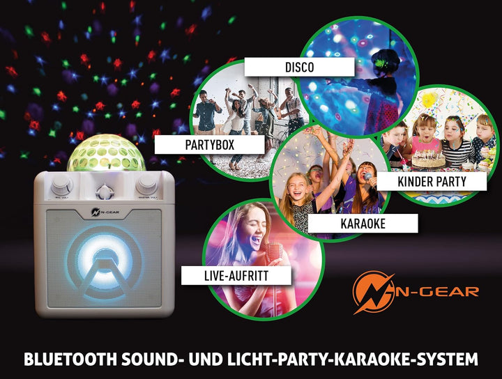 N-Gear DISCO410 Karaoke & Party Bluetooth Lautsprecher mit Discokugel, Mikrofon & Powerbank-Funktion