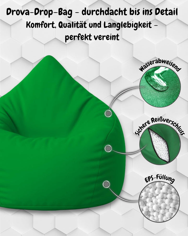 PATCH HOME Patchhome Sitzsack Tropfenform mit Reissverschluss Nachfüllbar - für In &amp; Outdoor - mit S