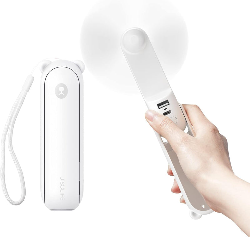 JISULIFE Handventilator Mini Ventilator 3 IN 1, mit 4500 mAh Powerbank USB Akku Klein Ventilator, Ba