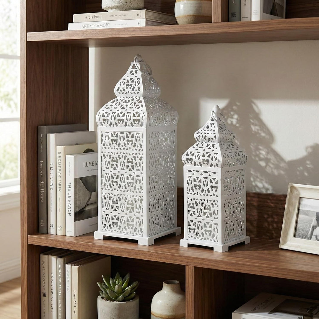 Vela Lanterns Temple Marokkanischer Stil Kerzenlaternen, weiss, 2 Stück Set of 2 Weiss, Set of 2 Wei