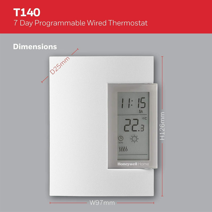 Honeywell Home T140C110AEU T140 7-Day Programmable Wired Thermostat, White, 7-Day Programmable