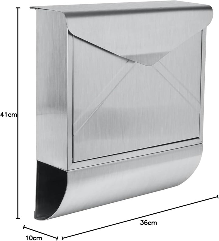 Designer Briefkasten Wandbriefkasten Postkasten mit Zeitungsrolle Zeitungsfach aus Edelstahl V2A Ros