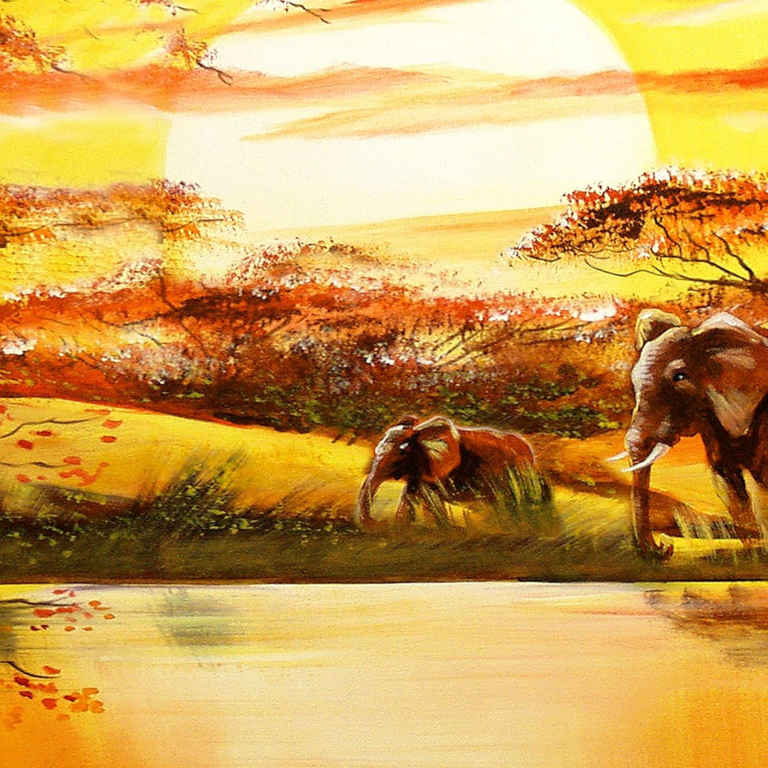 Runa Art Wandbilder Afrika Elefant 5 Teilig Bild auf Vlies Leinwand Deko Wohnzimmer Schlafzimmer Son