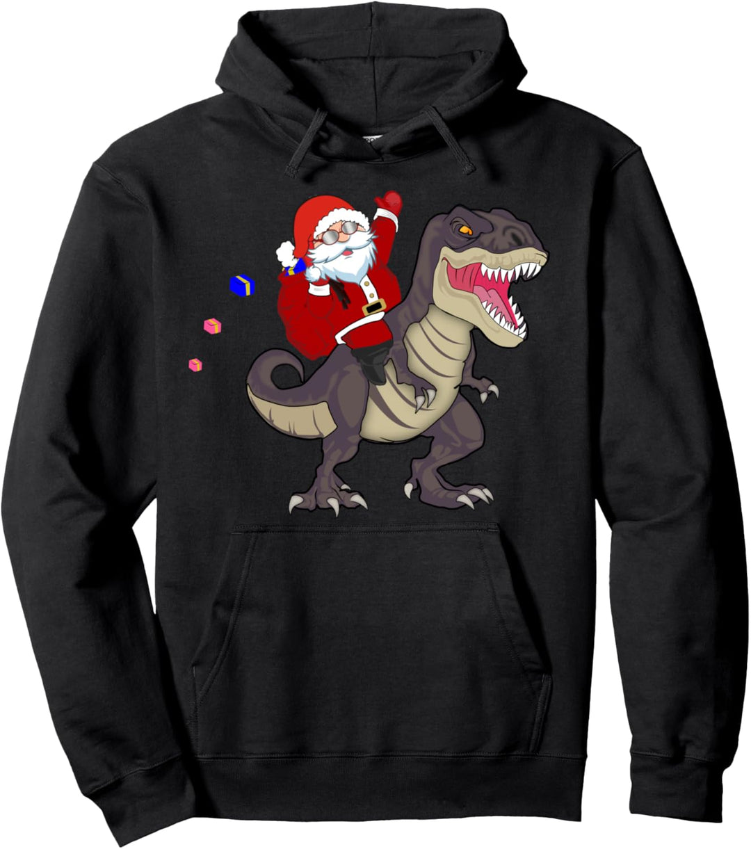 Christmas Dinosaur Tree Rex Pyjamas Santa Claus Riding T Rex Pullover Hoodie