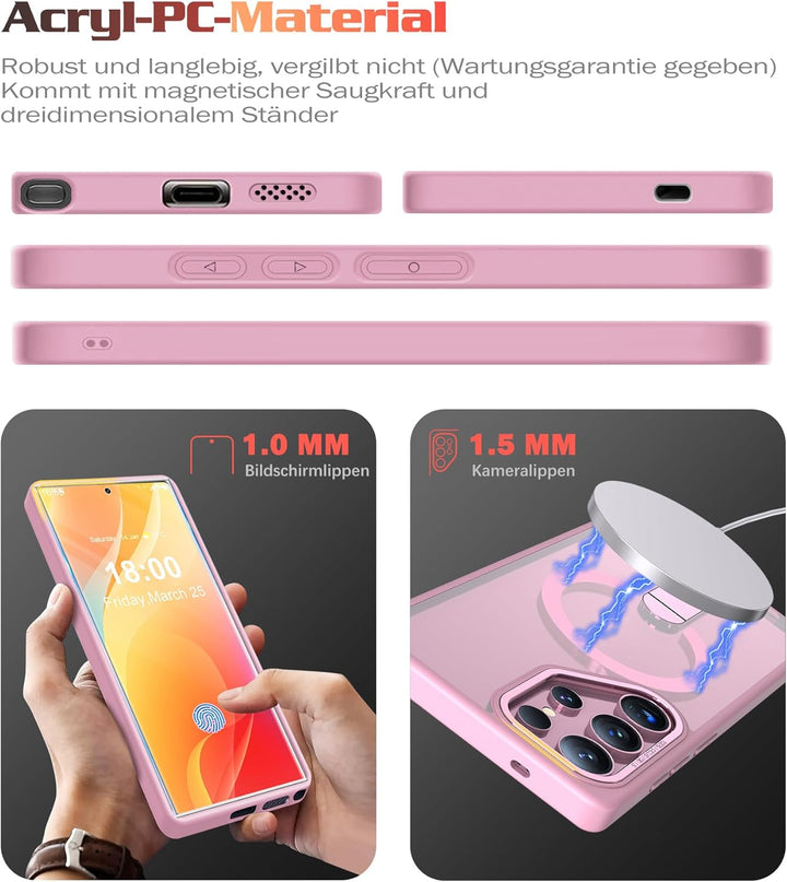 Giyer Magnetisch Handyhülle für Samsung Galaxy S24 Ultra Hülle mit Ständer Schutzfolie, Schutzhülle