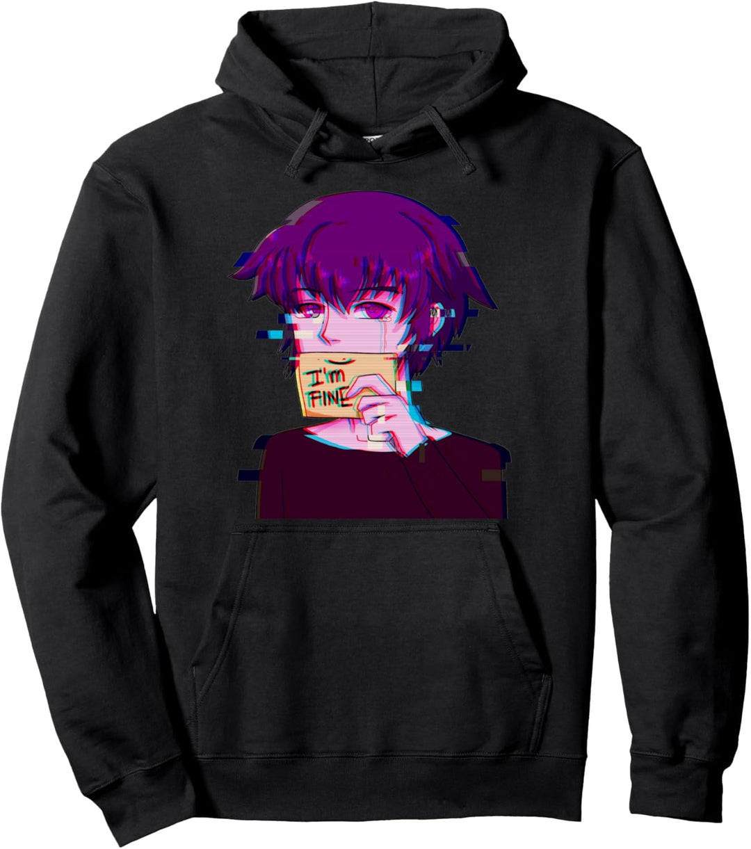 I'm Fine - Japanese Vaporwave Sad Anime Boy Emo Eboy Egirl Pullover Hoodie