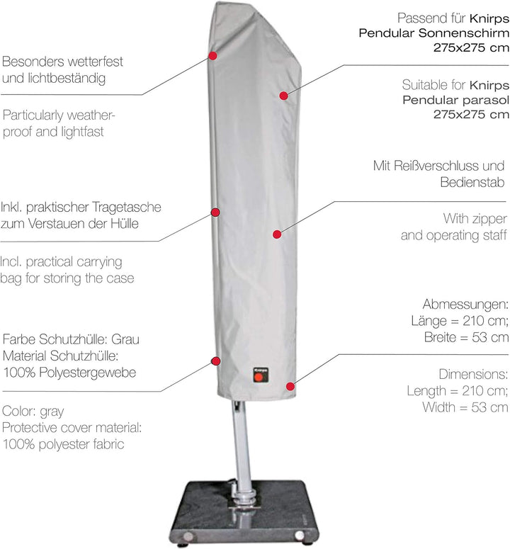 Schutzhülle für Knirps Pendelschirm 275x275 cm – Wasserdicht und wetterfest – Komfortables Verschlie