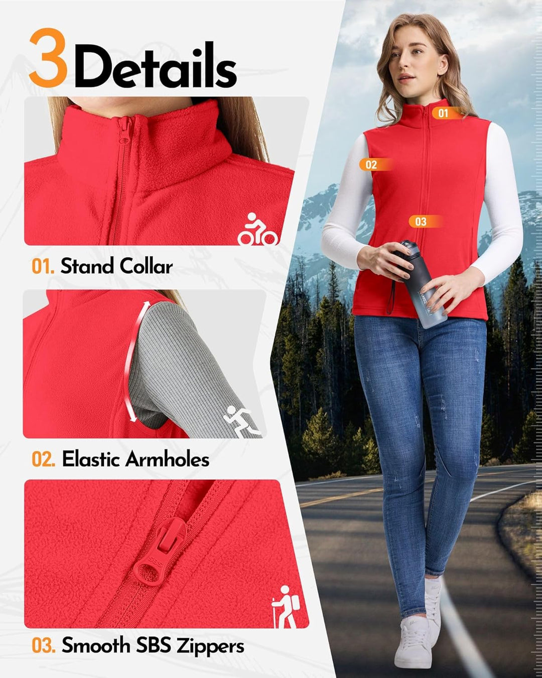 Outdoor Ventures Damen Weste Fleece Outdoor Polar Fleeceweste Ärmellos Jacke Luafwesten für Frauen S