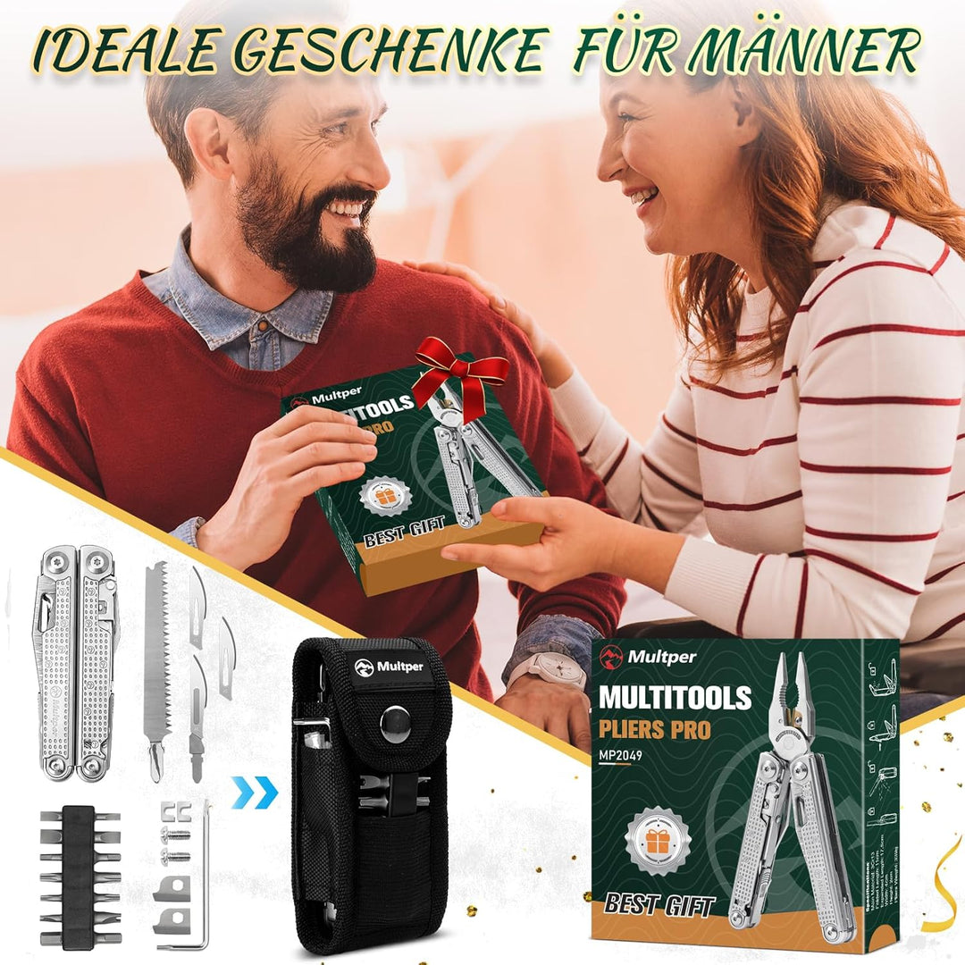 Multitool Werkzeug, Geschenke für Männer, Aufgerüstetes Multi Tool Edelstahl Faltbares mit Damastmes