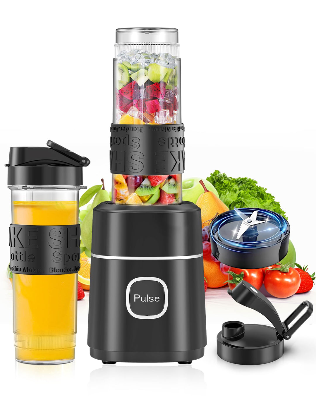 Mixer, Smoothie Maker, 500W Mini Standmixer mit 2x570ml Tritan BPA Freier Flasche, Tragbarer Edelsta