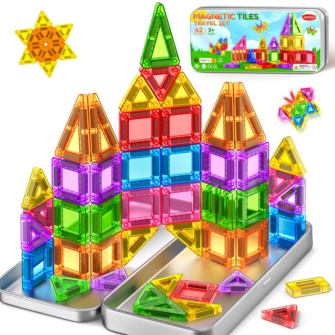 Magnetische Bausteine 42PCS Mini Magnetbausteine Reiseset Magnetspielzeug Montessori Reisespielzeug