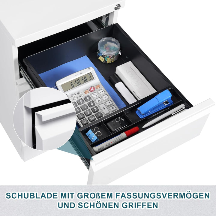 Rollcontainer, Aktenschrank Abschliessbar mit 4 Schlüsseln, Büroschrank aus Metall, Aktenschrank unt