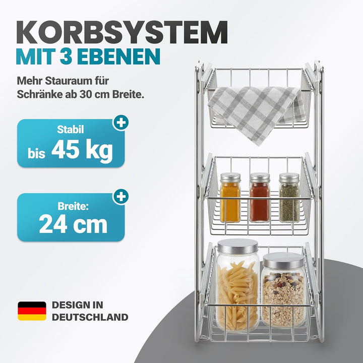 Teleskopschublade für 30cm Schrank – Premium Schrankauszug Küche zum Nachrüsten – Einfache Montage –