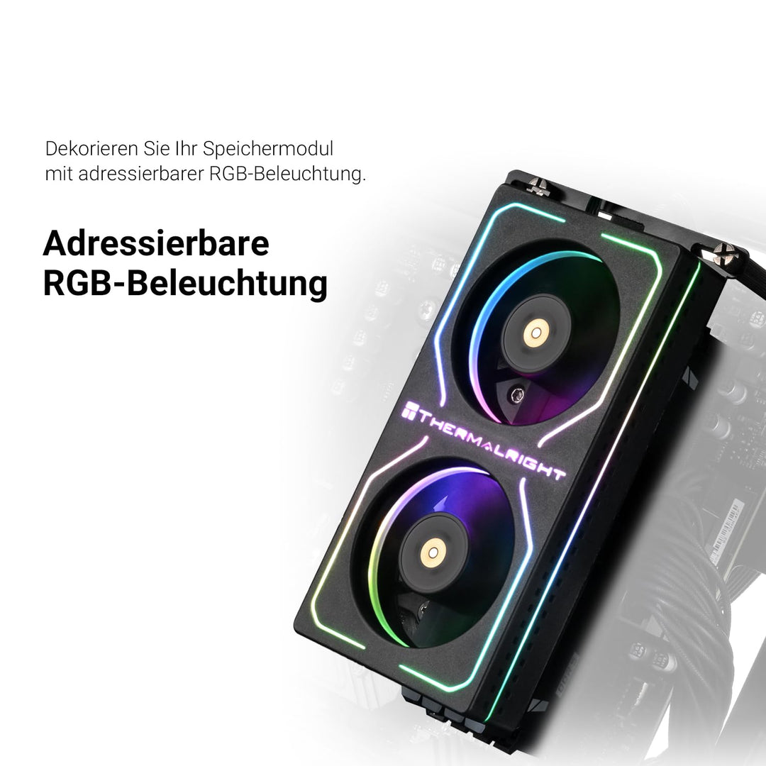 Thermalright MC-2 ARGB Black Memory Cooler, Dual-Lüfter mit 3200 U/min PWM-Design, leiser RAM-Kühler