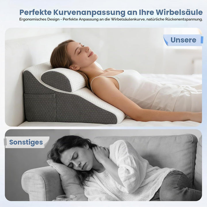 Lesekissen für Bett und Sofa, Gebogenes Keilkissen Bett mit Memory-Schaum, Ergonomisches Rückenlehne
