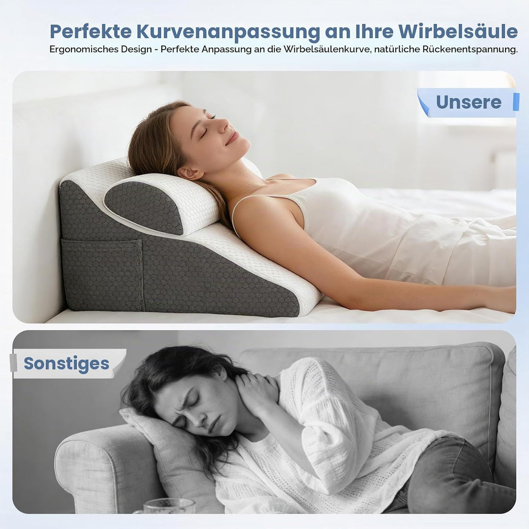 Lesekissen für Bett und Sofa, Ergonomisches Rückenlehne Kopfkissen, Verstellbares Keilkissen mit Mem