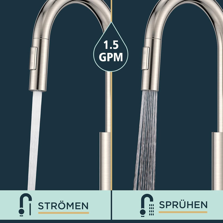 FORIOUS Wasserhahn Küche, Hoher Bogen Küchenarmatur mit Herausziehbarer Brause Ausziehbar Armatur, M