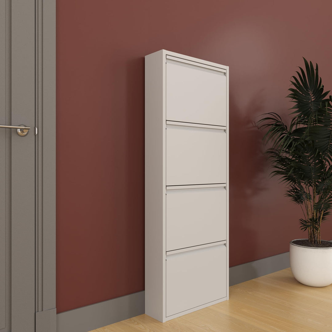 furni24 Schuhschrank Schmal – Platzsparender Metall-Schrank mit Magnetklappen, Platz für 8-12 Paar S