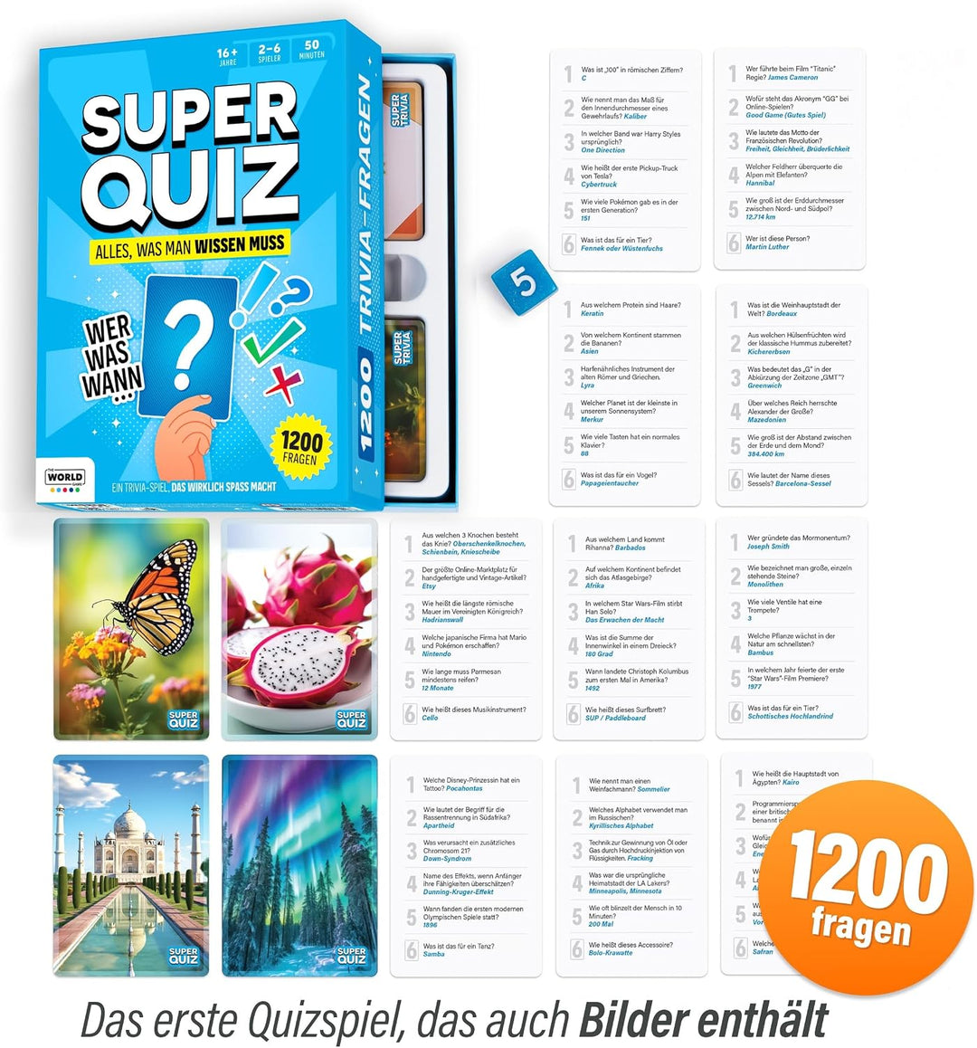 The World Game Super Quiz - Deutsche Version - Trivial Gesellschaftsspiele für Erwachsene mit 1200 F