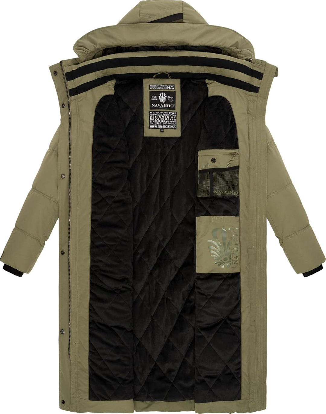 Navahoo Damen Wintermantel Warmer Steppmantel lang mit Kapuze Kuschelmausi S-XXL L Olive Leaf, L Oli
