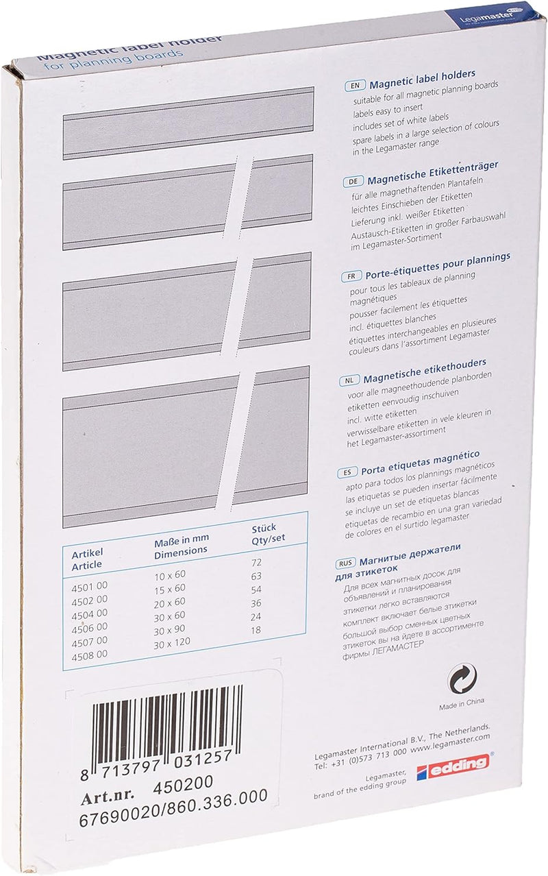 Legamaster 7-450200 Magnetische Etikettenträger für Whiteboards, 63 Stück, 15 x 60 mm, schwarz, 15 x