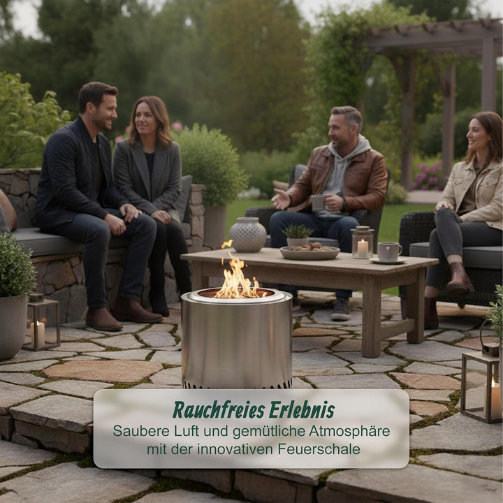 Relaxdays Feuerschale ohne Rauch, Edelstahl, HxD: 36 x 38 cm, Aschebehälter & Tasche, rauchfreie Feu