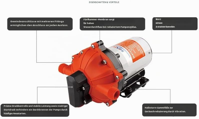 LIGHTEU®, Seaflo DC 12V 15L/Min 4,2 bar, 5 Kammer Wasserdruck Membranpumpe, 51s Druckpumpe für Marin