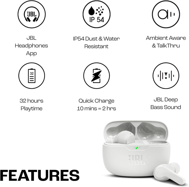 JBL Wave Beam – Kabellose In-Ear Ohrhörer mit IP54 und IPX2 Wasserdichtigkeit – Freisprechfunktion u