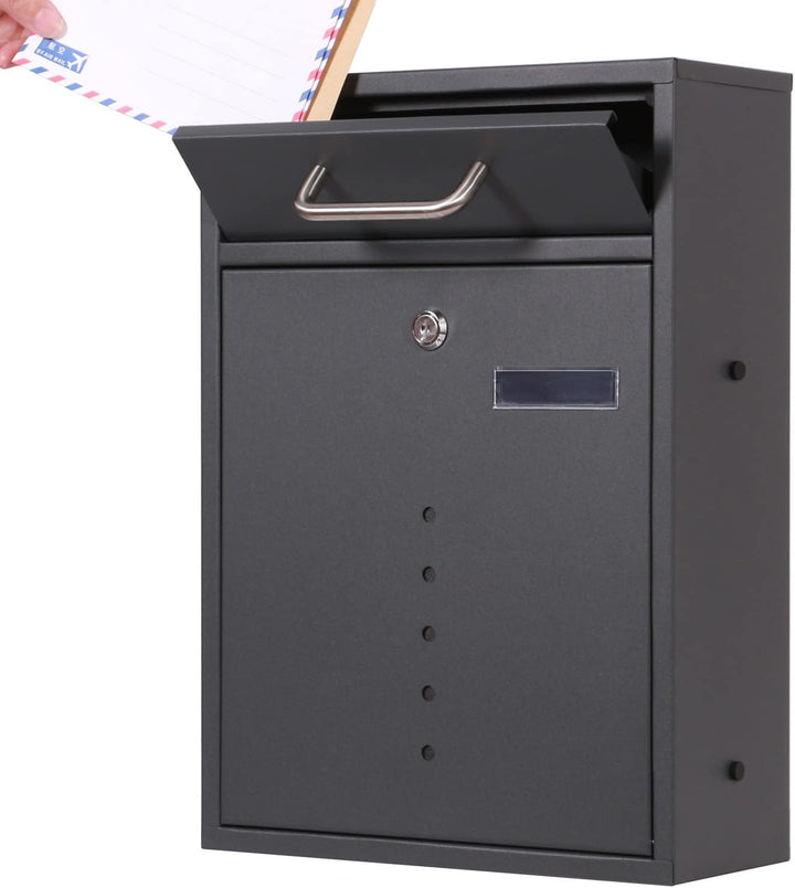 Briefkasten V51 in Anthrazit Postkasten abschliessbarer Wandbriefkasten mit Sichtfenstern Box, Anthr