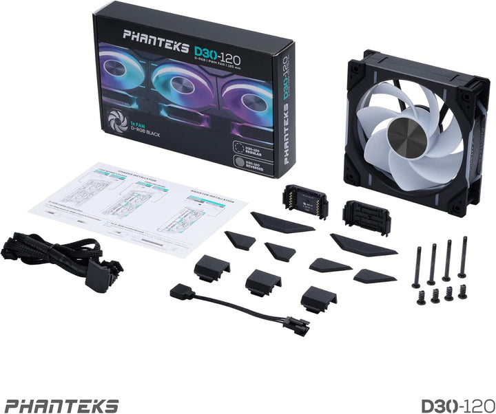 PHANTEKS D30 PWM Reverse Airflow D-RGB Lüfter - 120mm, schwarz 1 Stück - Reverse Black, 1 Stück - Re